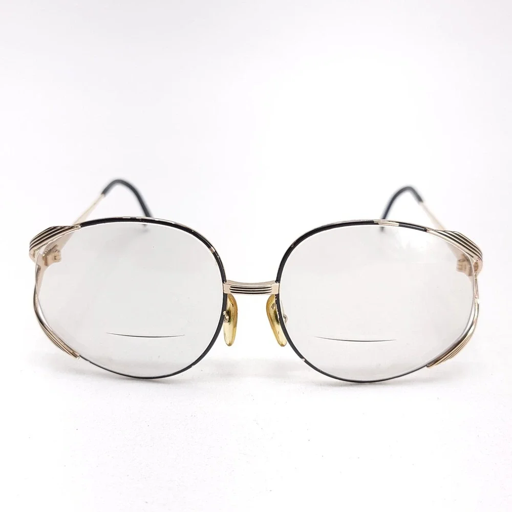 Christian Dior STRIA 2387 Vintage Oversized Round Gold Black Eyeglass Frames‎